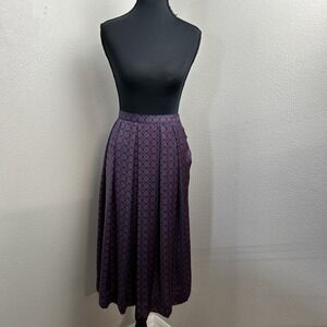 Vintage 80s Prophecy Midi Skirt Women's 14 Geometric Silky Flowy Pleated‎ USA
